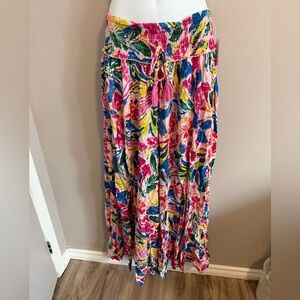 True Destinations Tropical Floral Wide Leg Resort Vacation Pants Pink XL